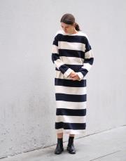 çizgili triko elbise lacivert lacivert