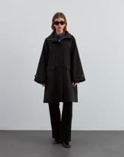 kapüşonlu fermuarlı trenç siyah siyah