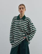 düğmeli çizgili triko yeşil yeşil