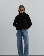 peluş crop ceket siyah siyah