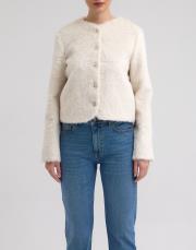 peluş crop ceket ekru ekru