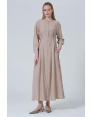 pileli elbise bej bej