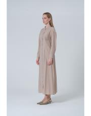 pileli elbise bej bej 2