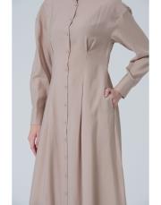 pileli elbise bej bej 3