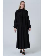 büzgülü elbise siyah siyah