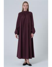 büzgülü elbise mürdüm mürdüm