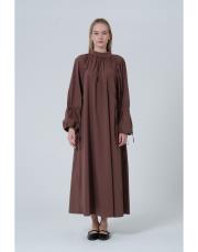 büzgülü elbise kahve kahve