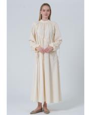 büzgülü elbise bej bej