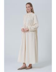 büzgülü elbise bej bej 2